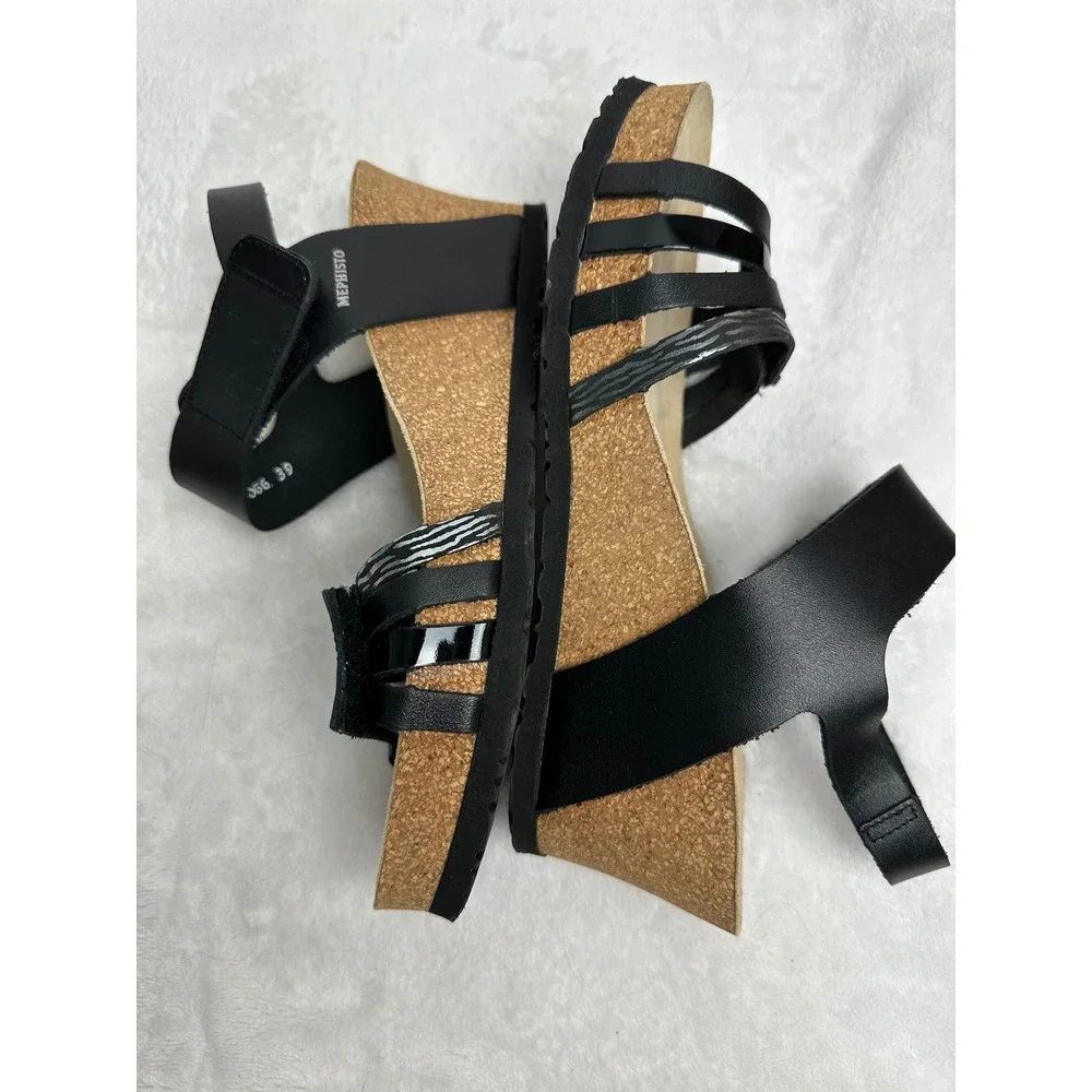 Mephisto Lucia Black Leather Wedge Sandals Womens EU 39 US 9‎ Soft-Air Portugal